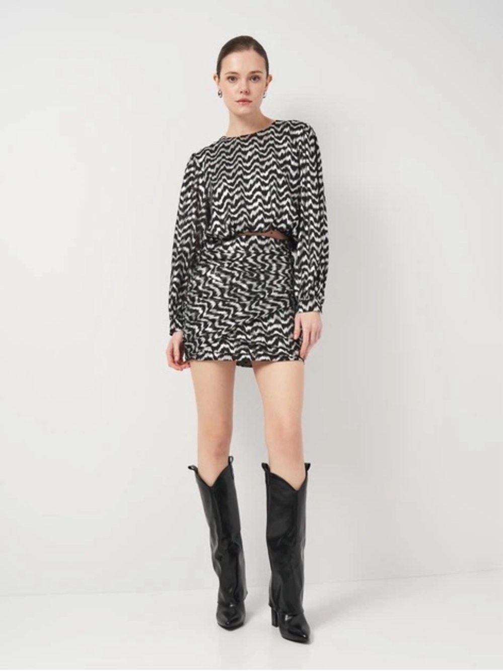 ZARA Metallic Jacquard Set (Top + Skirt) | Size M | NWT